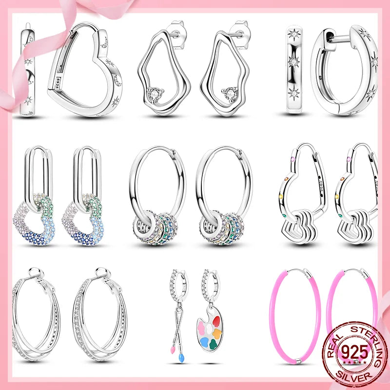 925 Sterling Silver Creative Hoop Earrings | Dangler Charms with Pave CZ for Women