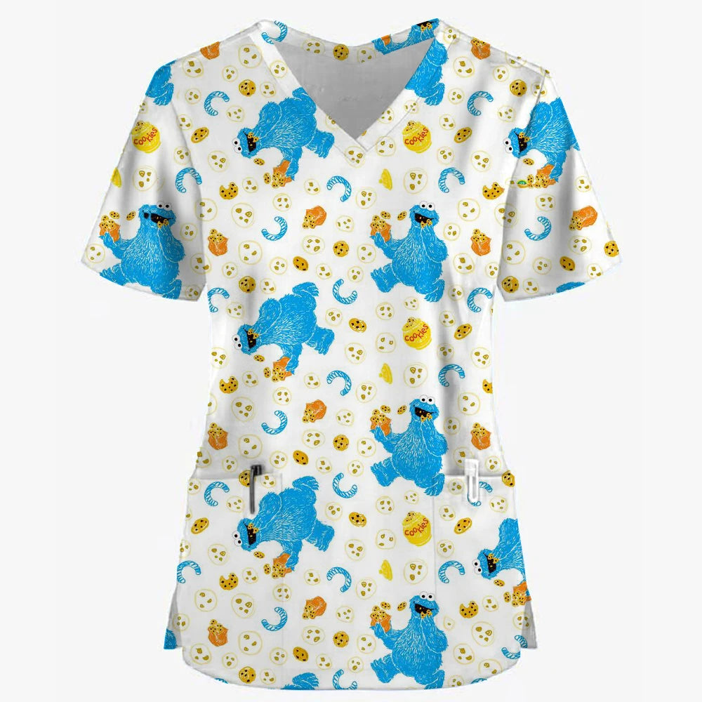 Women’s Disney Toy Story Print Surgical Uniforms – V-Neck Short Sleeve Medical Scrubs