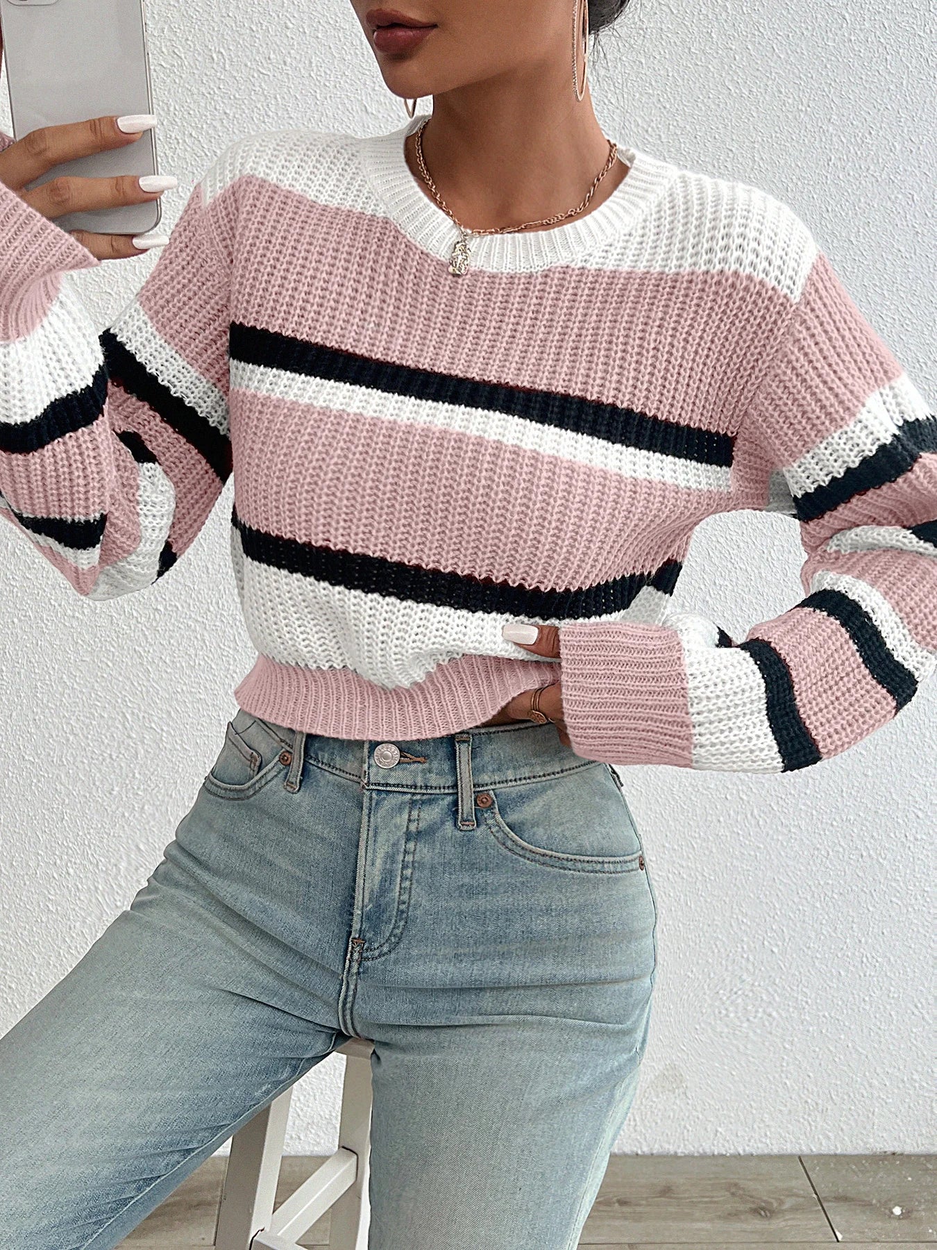 2024 Autumn & Winter Women’s Acrylic Knitted Sweater | Loose Drop Shoulder Long Sleeve