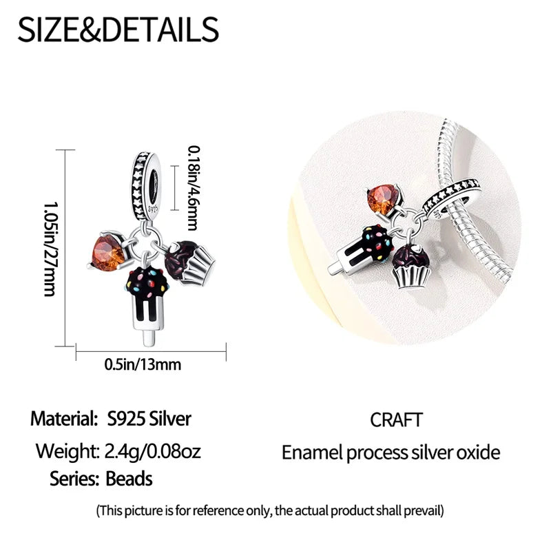 925 Sterling Silver Chocolate & Coffee Charm Beads | Fits Original Pandora Bracelet | DIY Jewelry Souvenir Gift