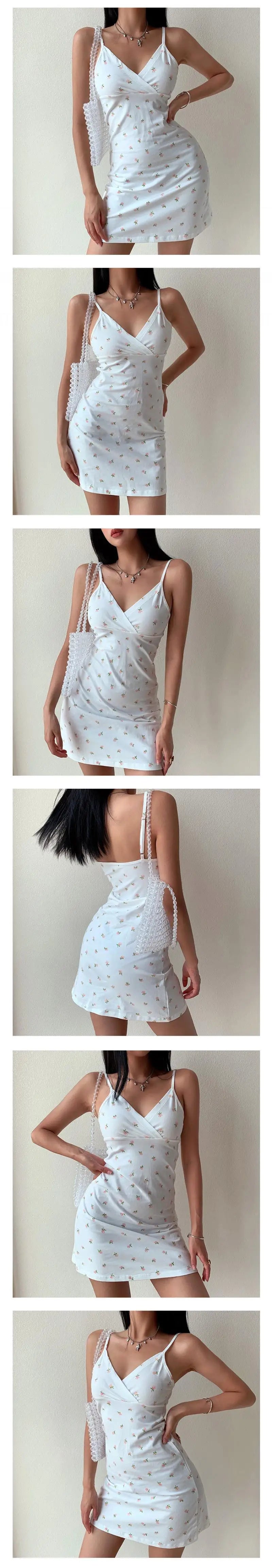 Sleeveless Vintage Floral Spaghetti Strap Mini Dress – Women’s V-Neck Backless Summer Camisole Dress