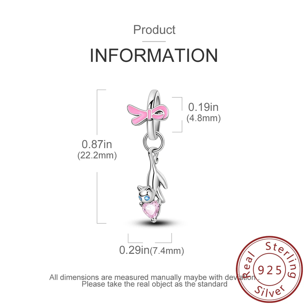 925 Sterling Silver Pink Zircon Heart Cross Charm | Fits Pandora Original Bracelet | Women’s Pendant DIY Jewelry Gift