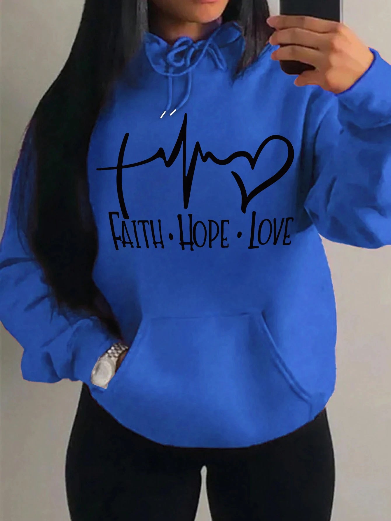 Faith Hope Love Letter Graphic Women’s Hoodie – Casual Loose Streetwear Fleece Pullover Autumn Top