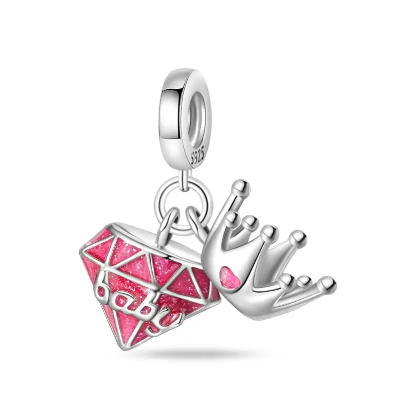 925 Silver Plated Magic Mirror Princess Angel Pink Charm Beads | Fits Original Pan 925 Bracelet | Exquisite DIY Jewelry