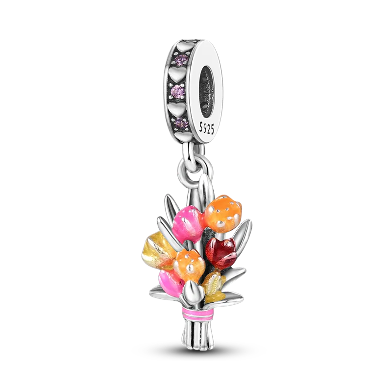 925 Sterling Silver Graduation Charms – Colored Bachelor’s Hat & Flower Beads Fit 4MM Bracelets Jewelry Gift