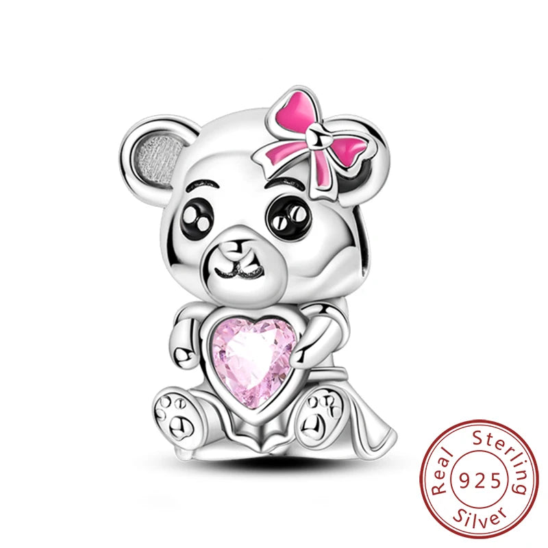 925 Sterling Silver Animal Charms | Cat, Dog & Heart Beads Fit Original Bracelet DIY Jewelry Gift for Women