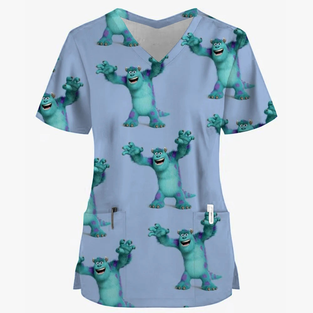 Women’s Disney Toy Story Print Surgical Uniforms – V-Neck Short Sleeve Medical Scrubs