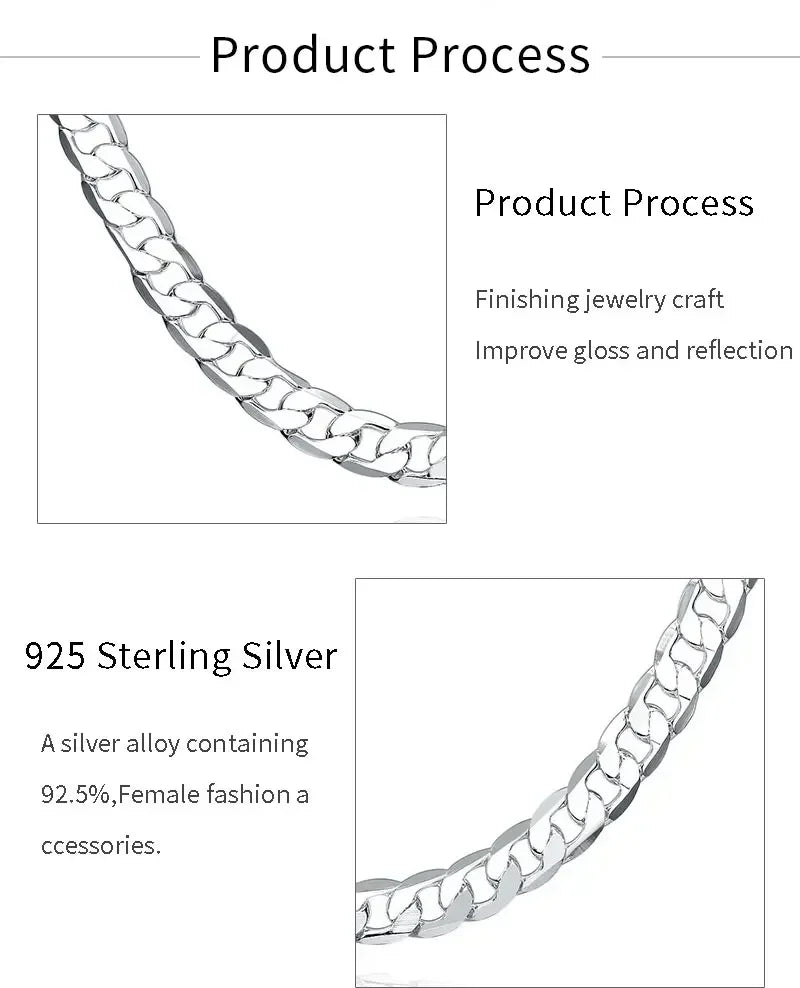 Wholesale Men’s 925 Sterling Silver Necklace – 2/4/6/8/10/12MM Chain 40-75cm Lobster Clasp