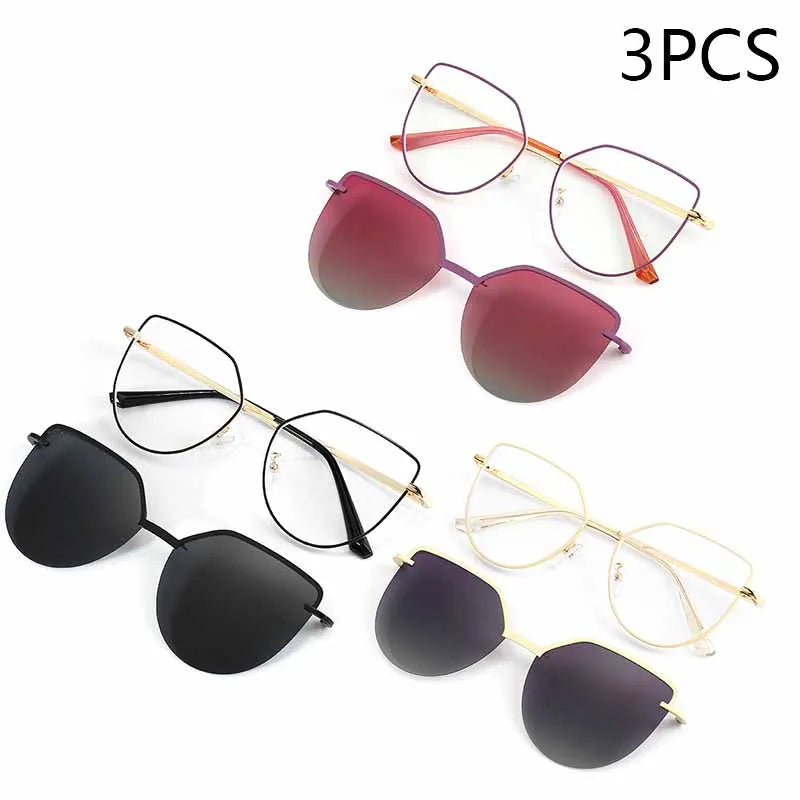 Cat Eye Flip-On Sunglasses for Women – Anti Blue Light Eyeglass Frames with Polarized Magnetic Clip | Ladies Fashion Computer Eyeglasses 7002