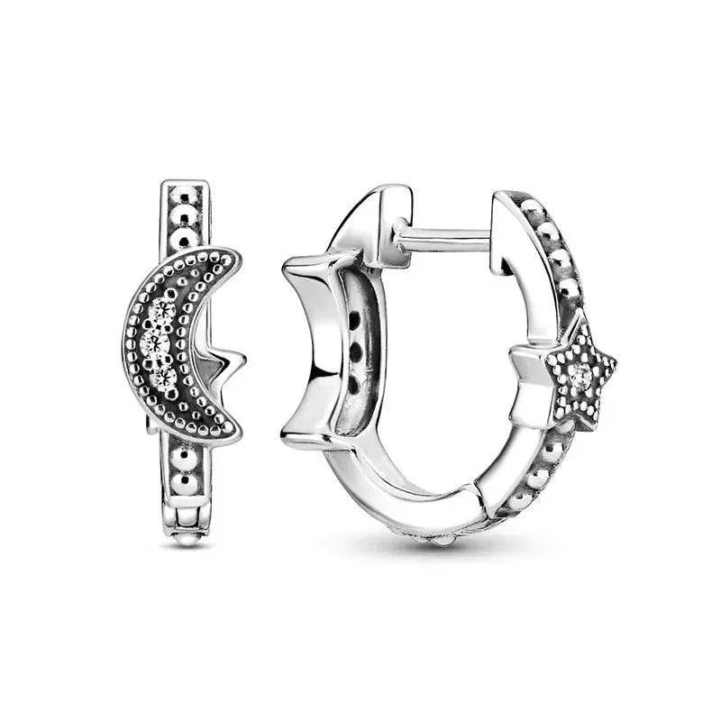 2024 S925 Silver 🌙⭐ Heart & Star Moon Earrings for Women Pandora Fit