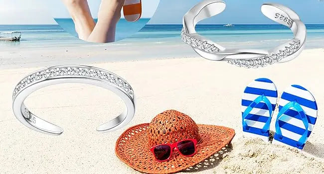 Fansilver S925 Sterling Silver Adjustable Toe Rings for Women – White Gold Plated Flower Summer Beach Foot Jewelry