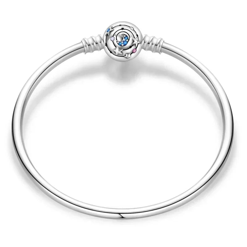 925 Sterling Silver Heart & Star Moon Bracelet | Pave Zirconia Snake Chain, Cat Claw Love Bangle for DIY Jewelry