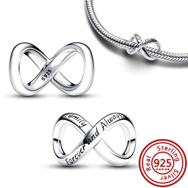 New 925 Sterling Silver Forever Always Love Murano Glass Beads | Sparkling Lucky Charms for Original Pantaro Bracelets DIY Jewelry