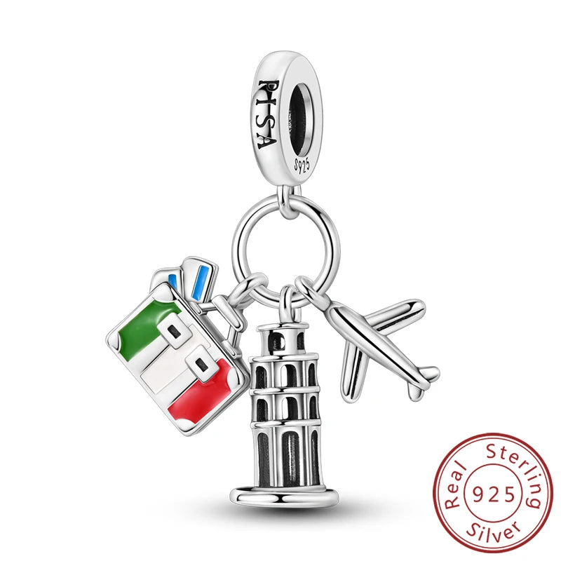 Original 925 Sterling Silver Paris Tower & Travel Charms – DIY Bracelet & Pendant Jewelry