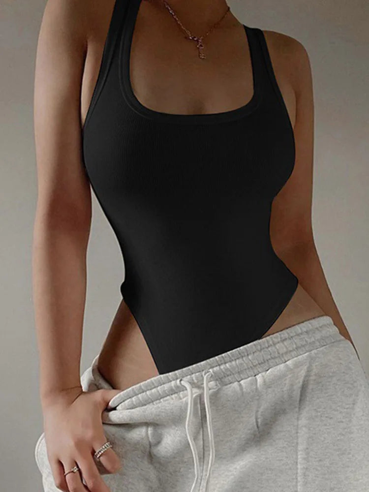 Sleeveless Knit Bodysuit – Sexy Bodycon Off Shoulder Halter Top for Women | Summer 2024 Casual Clubwear