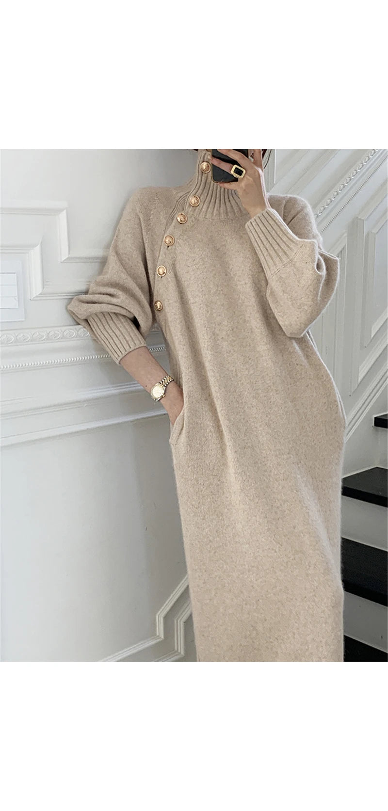 Autumn Winter Women's Knitted Midi Dress 🧶 Luxury Base Layer Ladylike Camere Inner Match Dress ❄️ Elegant Cozy Fashion