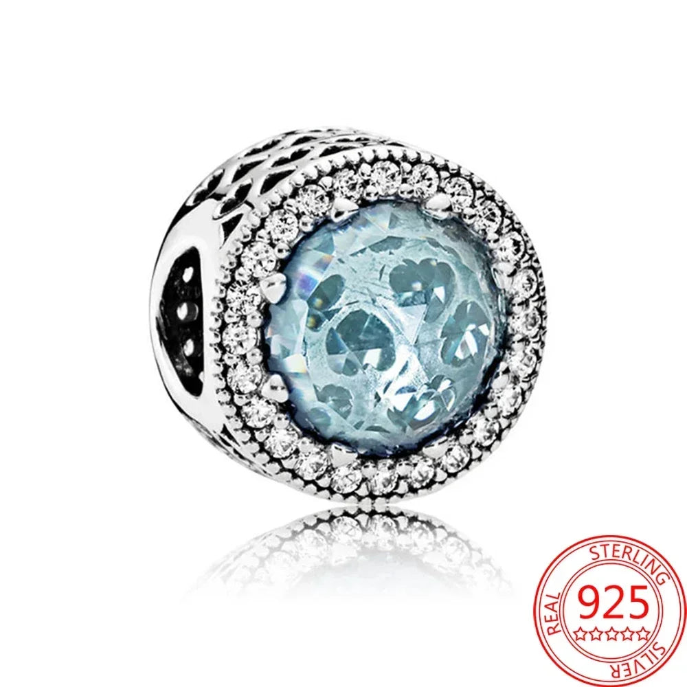 925 Sterling Silver Murano Glass Galaxy & Clover Heart Beads | Fit Pandora Bracelet DIY Jewelry Gift for Mum