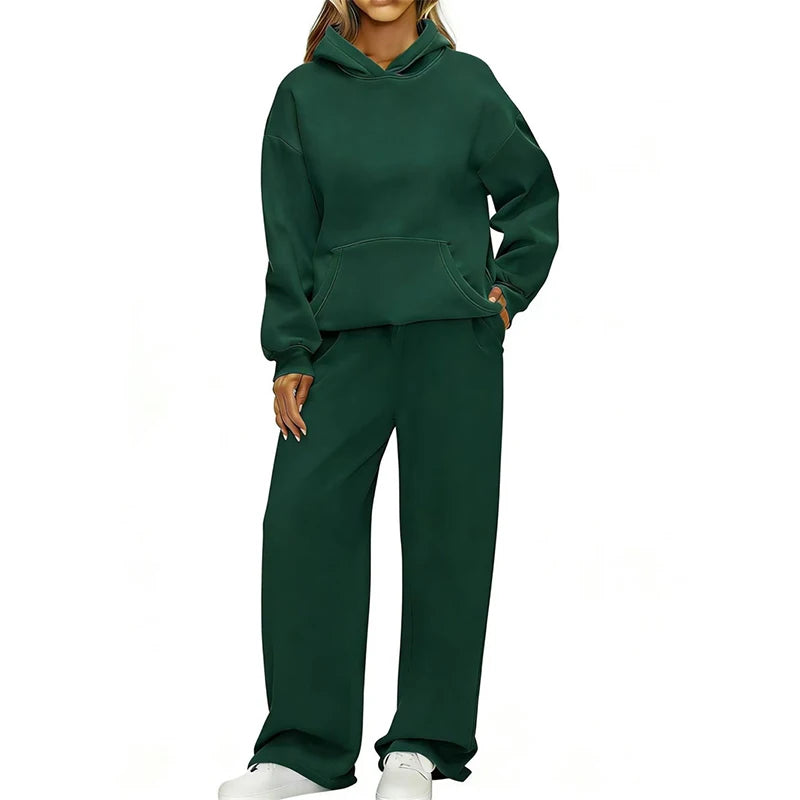 Women’s Autumn Winter Hoodie & Wide Leg Pants Two-Piece Tracksuit – Casual Loose Sportswear ❄️👟