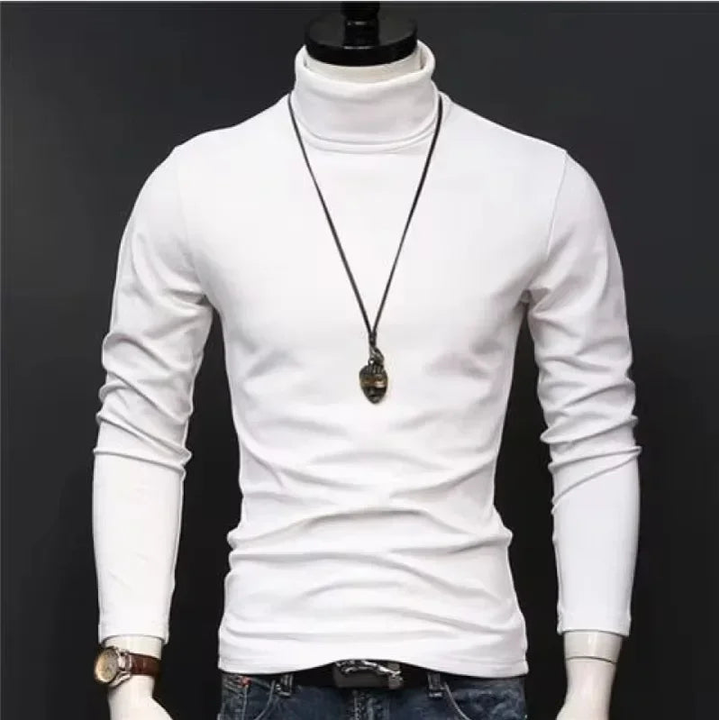 Men’s Slim Fit Turtleneck Shirt | Fall/Winter Solid Black Long Sleeve Inner Wear