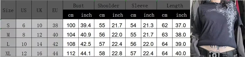 Y2K Grunge Emo Vintage T-Shirt | Gothic Patchwork Long Sleeve E-Girl Cyber Goth Streetwear Top