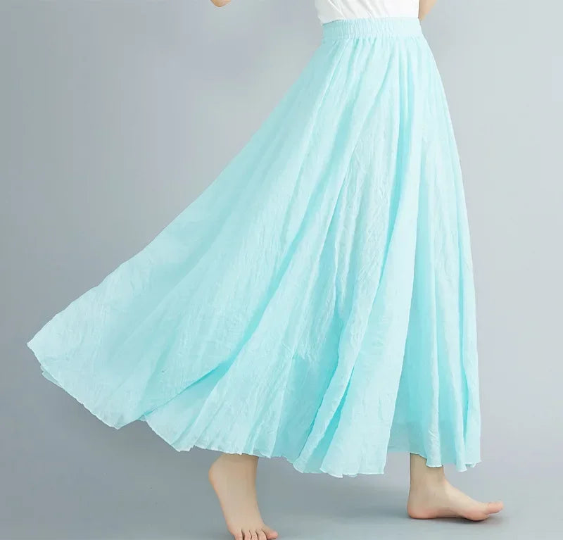 Fashion Solid Cotton Linen Women Maxi Skirt – Elegant Harajuku Casual Loose Long Skirt 👗✨