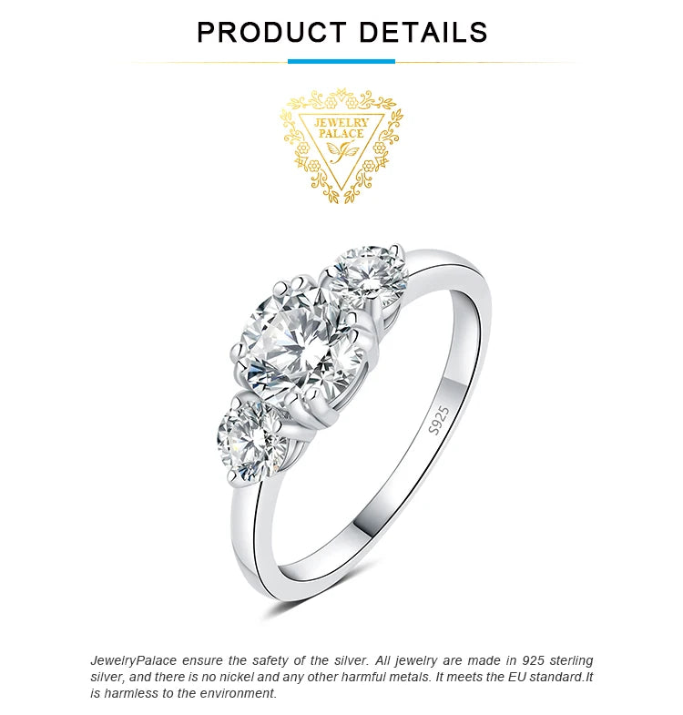 JewelryPalace 1.4ct D Color Moissanite 3 Stone Ring – 925 Sterling Silver Yellow & Rose Gold Plated Wedding Engagement Ring for Women