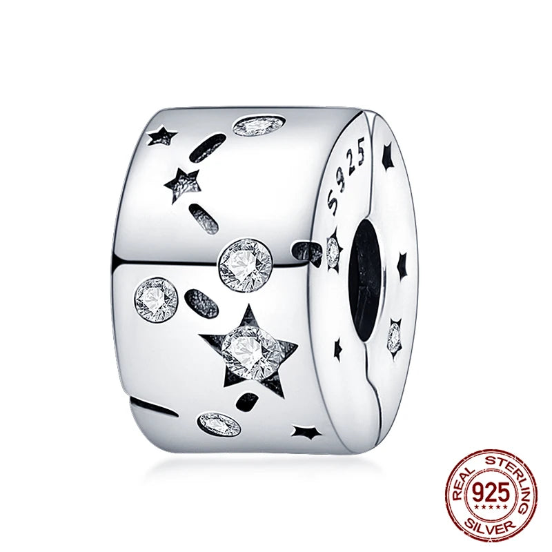 925 Sterling Silver Luminous Butterfly Star Moon Charm Bead | Round Clasp Bead for 3mm DIY Bracelet Jewelry Gift