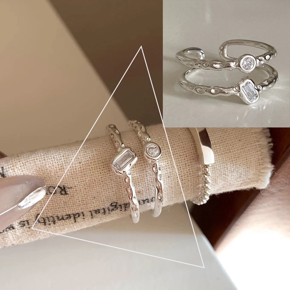 VENTFILLE 925 Sterling Silver Flower Lace Ring – Adjustable CZ Korean Fashion Jewelry