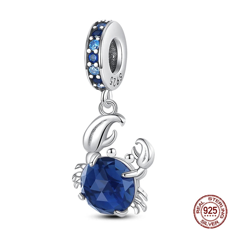 Blue Ocean Series 925 Sterling Silver Turtle Crab Mermaid Charms for 3mm Bracelet