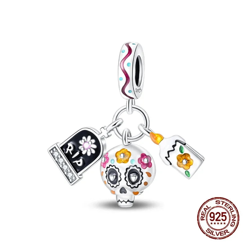 925 Sterling Silver Halloween Luminous Skull & Pumpkin Charms | Fits Original Pandora Bracelet | Party DIY Jewelry Gift