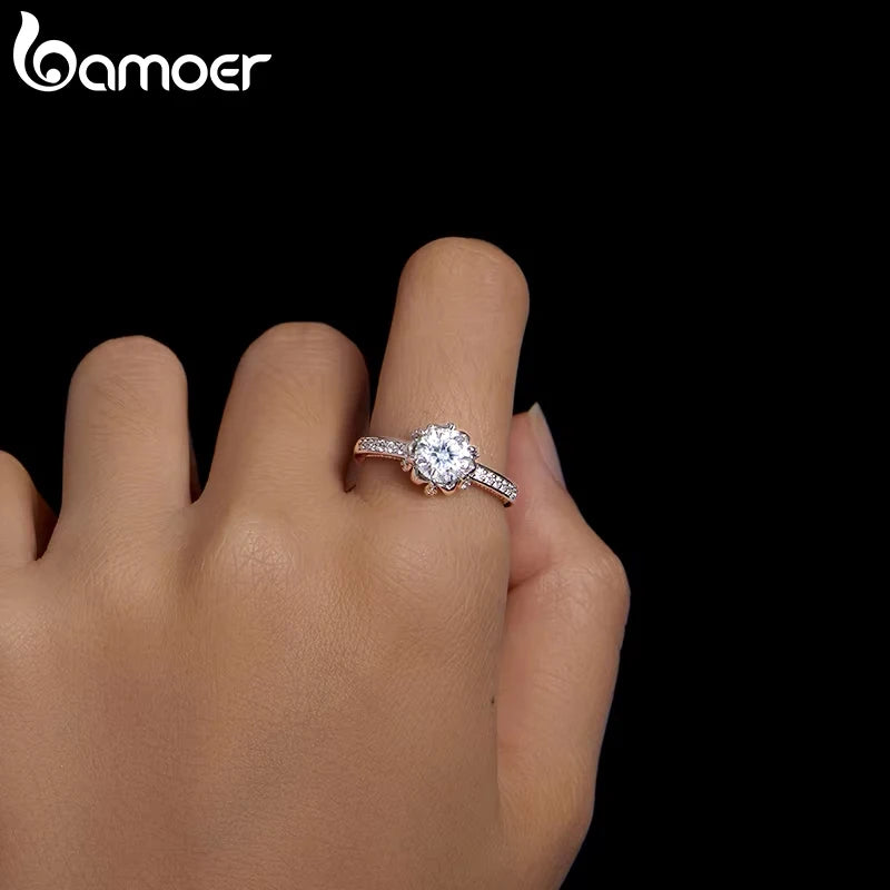 BAMOER 1ct D Color VVS1 Moissanite Flower Ring – 925 Sterling Silver Solitaire Engagement Ring for Women