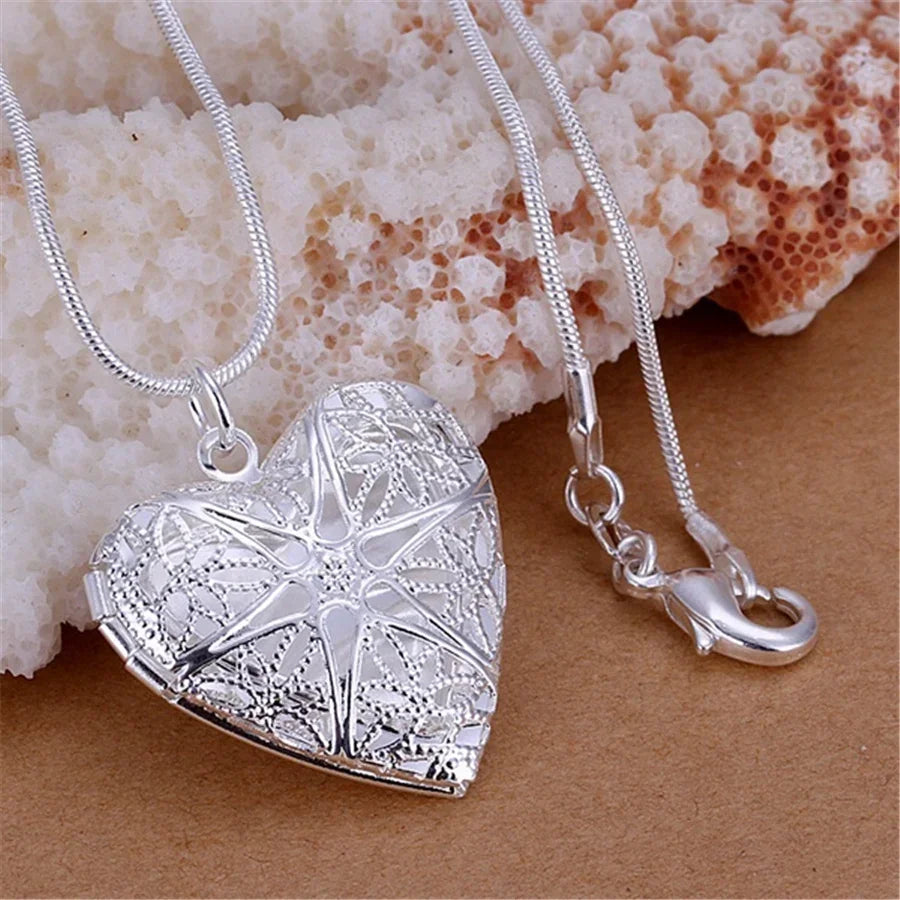 925 Sterling Silver Photo Frame Pendant Necklace with Snake Chain 18-24 Inch Women’s Wedding Charm Jewelry