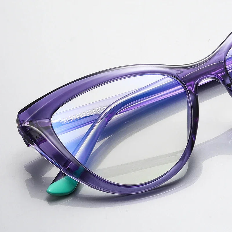 Blue Light Blocking Nearsighted Glasses – Cat Eye Spring Leg Prescription Spectacles for Women (-0.5 to -6.0)
