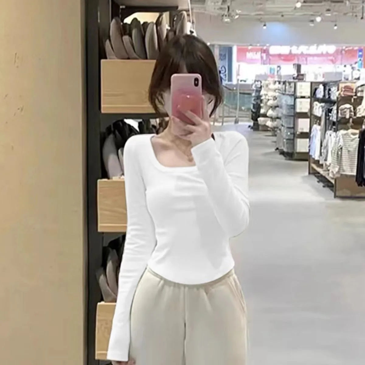 Women's Fleece-Lined Long Sleeve T-Shirt ❄️ Sweet Slim Fit U-Neck Top 👚 Autumn Winter Warm Fashion