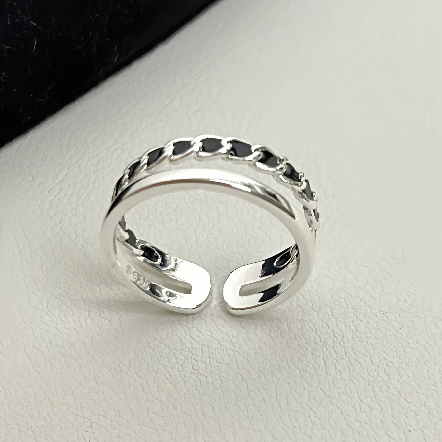 Sam Panda 925 Sterling Silver Adjustable Chain Ring | Vintage Open Finger Ring for Women & Men | Fine Jewelry Gift