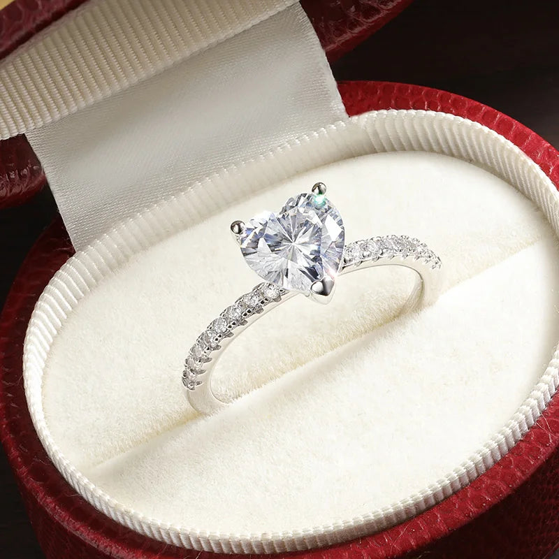 KNOBSPIN 925 Sterling Silver Heart Moissanite Engagement Ring – D VVS1 1-2ct 18K White Gold Plated Diamond Promise Ring for Women