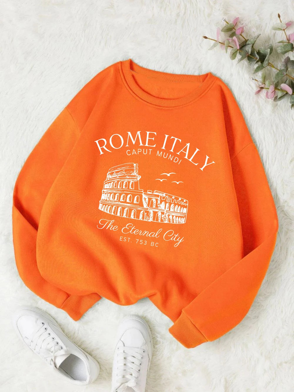 Colosseum Rome Italy Print Sweatshirt for Women | Y2K Casual Crewneck Fleece Pullover
