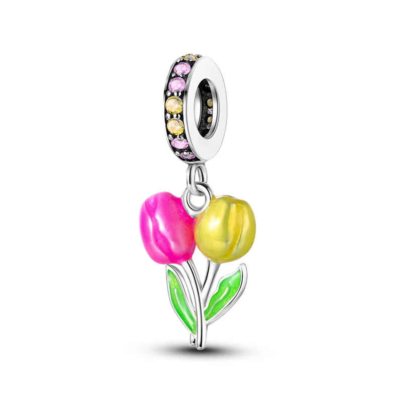 2025 925 Silver Daisy Tulip Pansy Flower Charms Bead | Fit 3mm Original Bracelets DIY Jewelry Gift