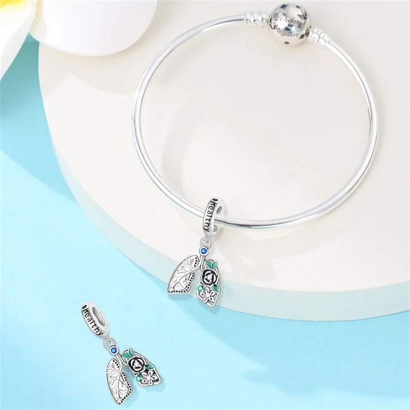 Hot Sale 925 Sterling Silver Heart Lung Rose Pendant Charm for Women – Fits Original Bracelet & Necklace