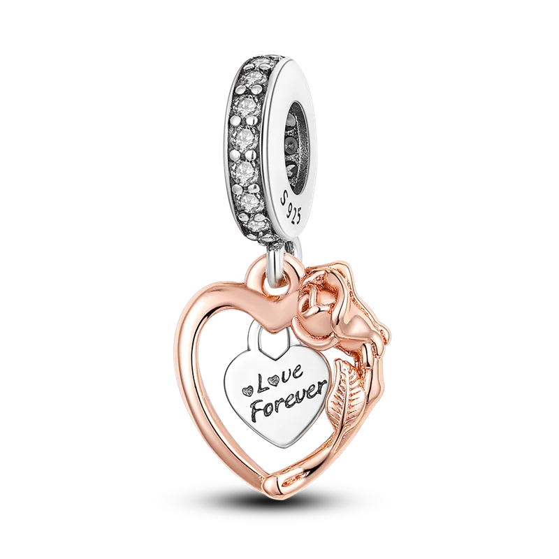 925 Sterling Silver Colorful Charms – Rose, Crown, Rainbow & Heart Dangle Beads Fit Pandora Bracelet & Necklace