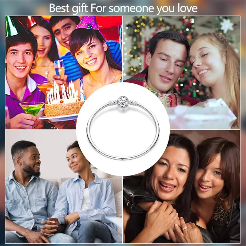 925 Sterling Silver Rainbow Leather Braided Bracelet | Eternal Love Stars & Moon Charm – DIY Women’s Beaded Jewelry Gift