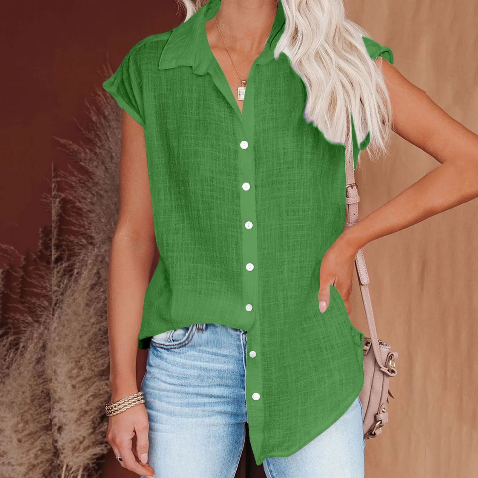 Summer Solid Cotton Linen Shirt for Women – Casual Short Sleeve Loose T-Shirt Ladies Thin Tee Top 🌿✨