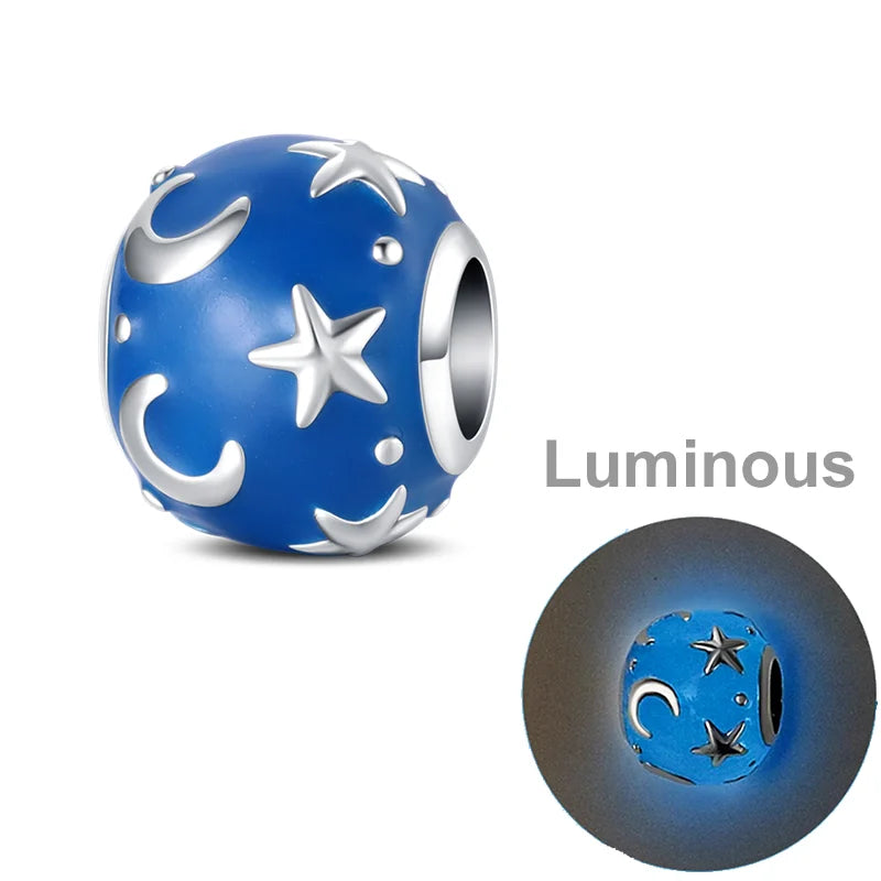 925 Sterling Silver Colorful Luminous Charms | Shell Turtle Star Beads