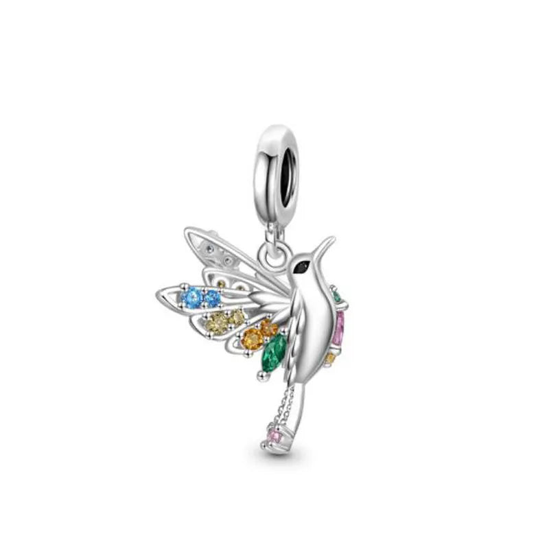 925 Sterling Silver Hummingbird & Swallow Pendant Charm | Fits Original European Bracelet DIY Women Jewelry