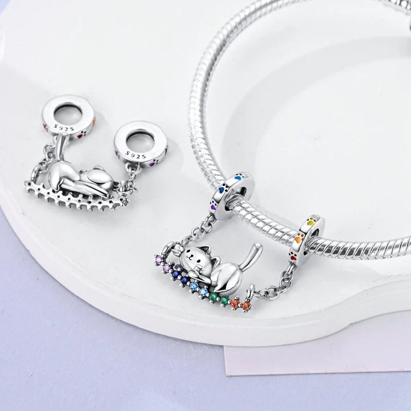 Cat Collection 925 Sterling Silver Charms Bead | Persian Bell & Multifarious Cat Dangle Fit Pandora Bracelet Necklace DIY Jewelry