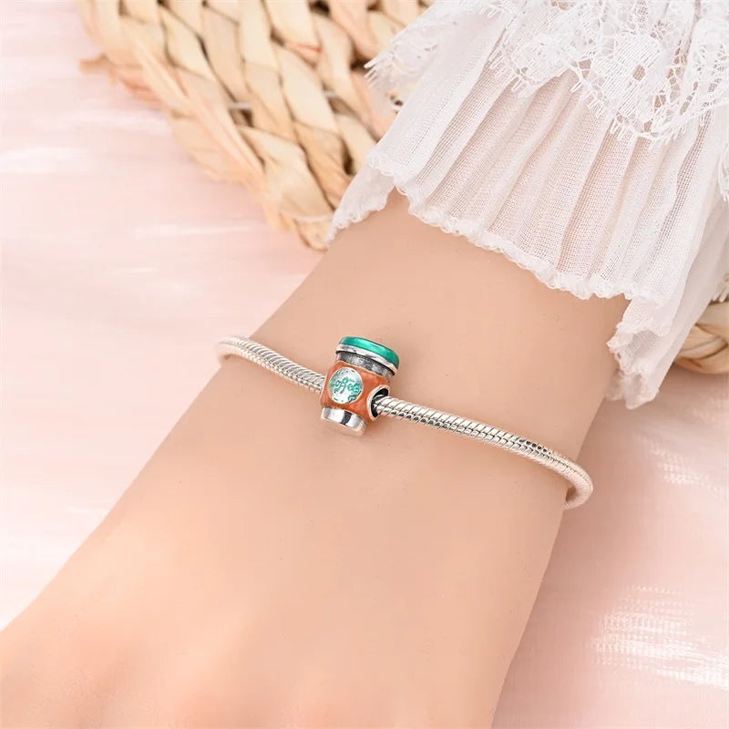 925 Sterling Silver Dessert Afternoon Tea Charm – Coffee, Cake, Pizza & Fries Beads Fit Original Pandora Bracelet DIY Jewelry