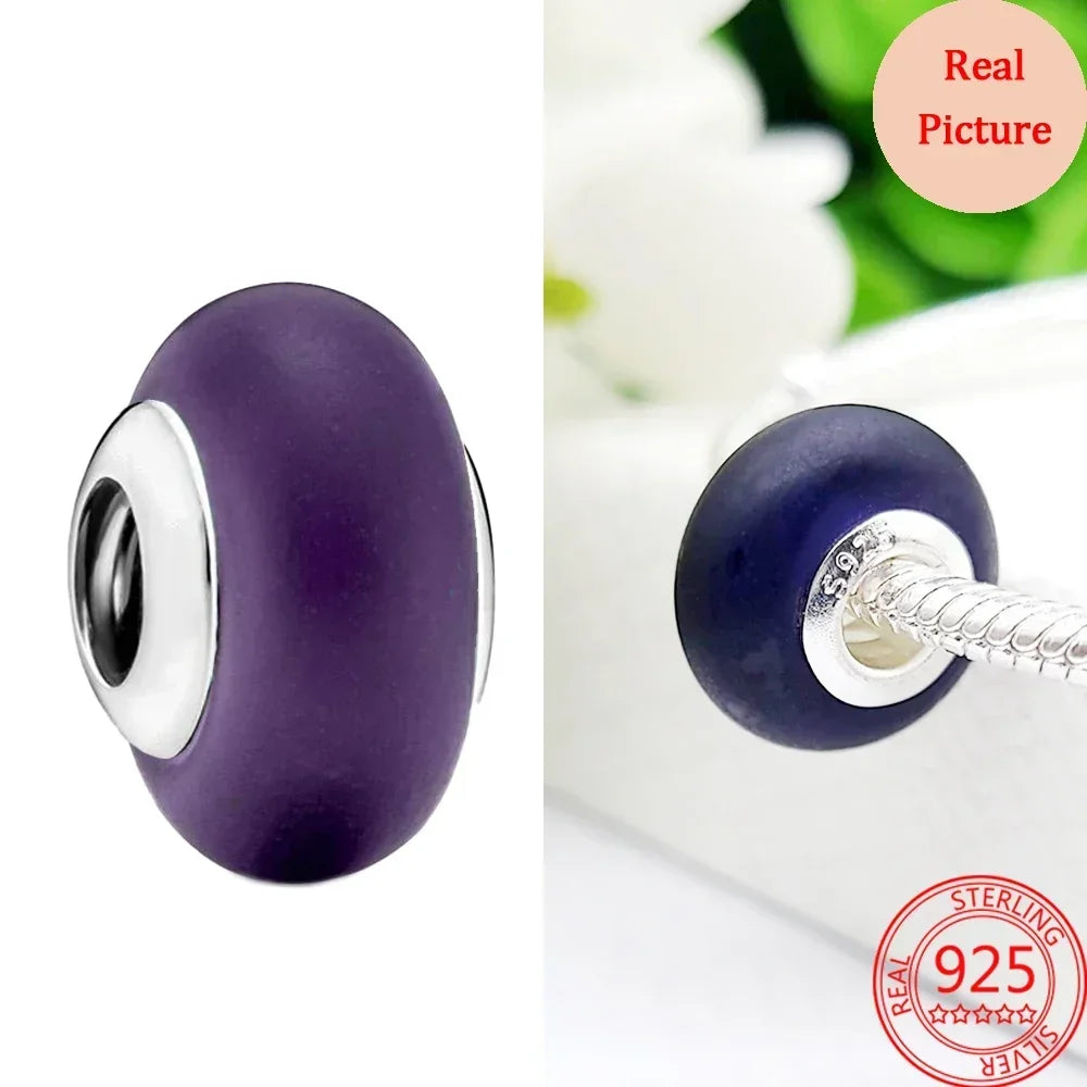 925 Sterling Silver Murano Glass Galaxy & Clover Heart Beads | Fit Pandora Bracelet DIY Jewelry Gift for Mum