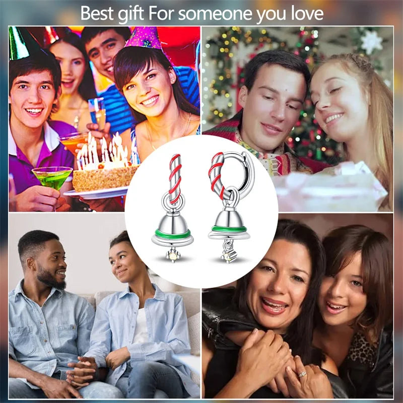 S925 Silver 🎄 Christmas Bell & Flower Earrings 💎 Holiday Gift for Women