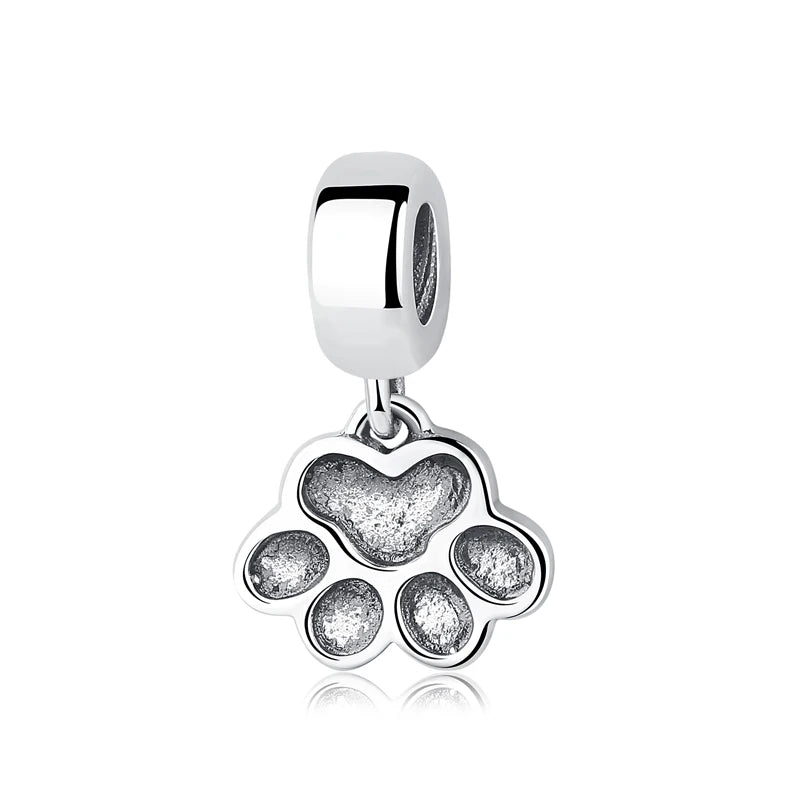 Original Sterling Silver Pet Paw Charm | Love Dog Cat Print Beads for Pandora Bracelets & DIY Jewelry