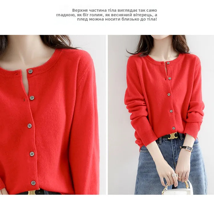 Off-Season Knitted Open Cardigan – Women’s Loose Round Neck Outerwear | Large Size Sweater for Spring & Autumn